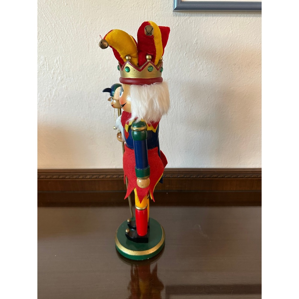 Vintage Wooden Jester Nutcracker 15 Inch Harlequin Court Fool Christmas Decor - Picture 4 of 6